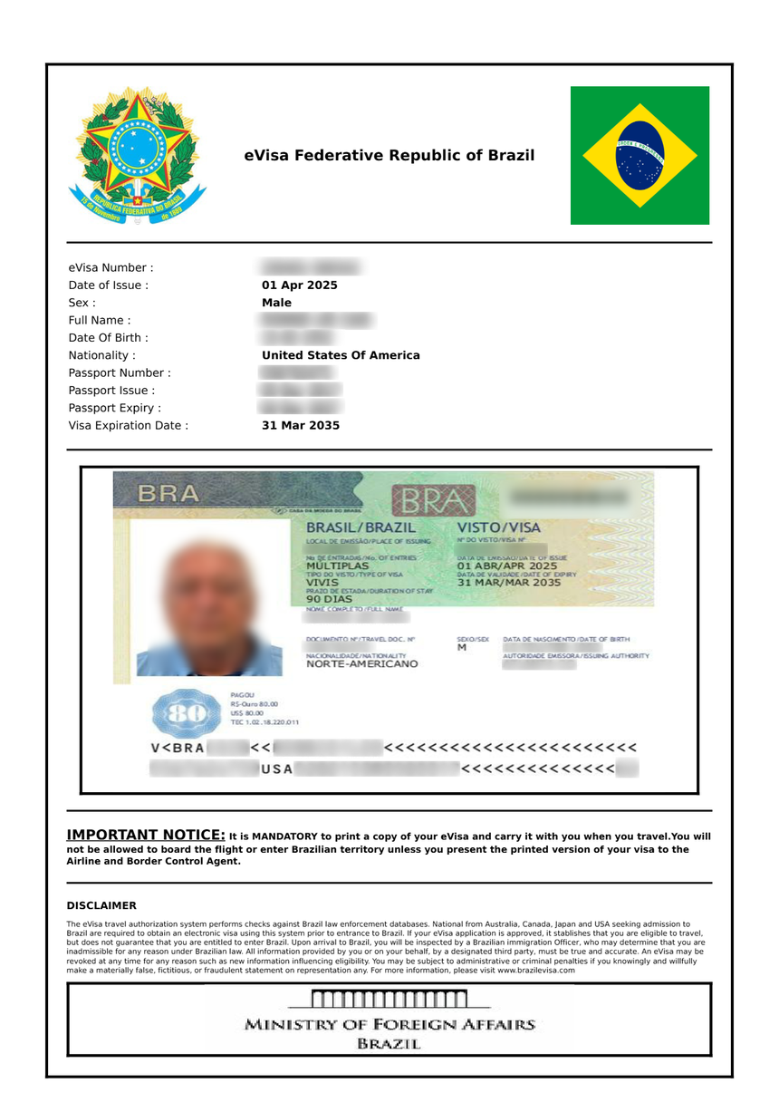 Brazil eVisa – sample document